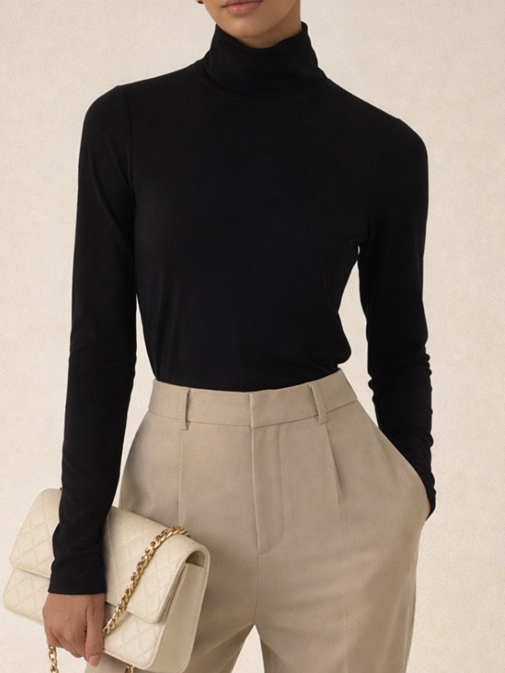Iris Setlakwe | Black  Long Sleeve Turtleneck Ruched Sided Ribbed Texture XS